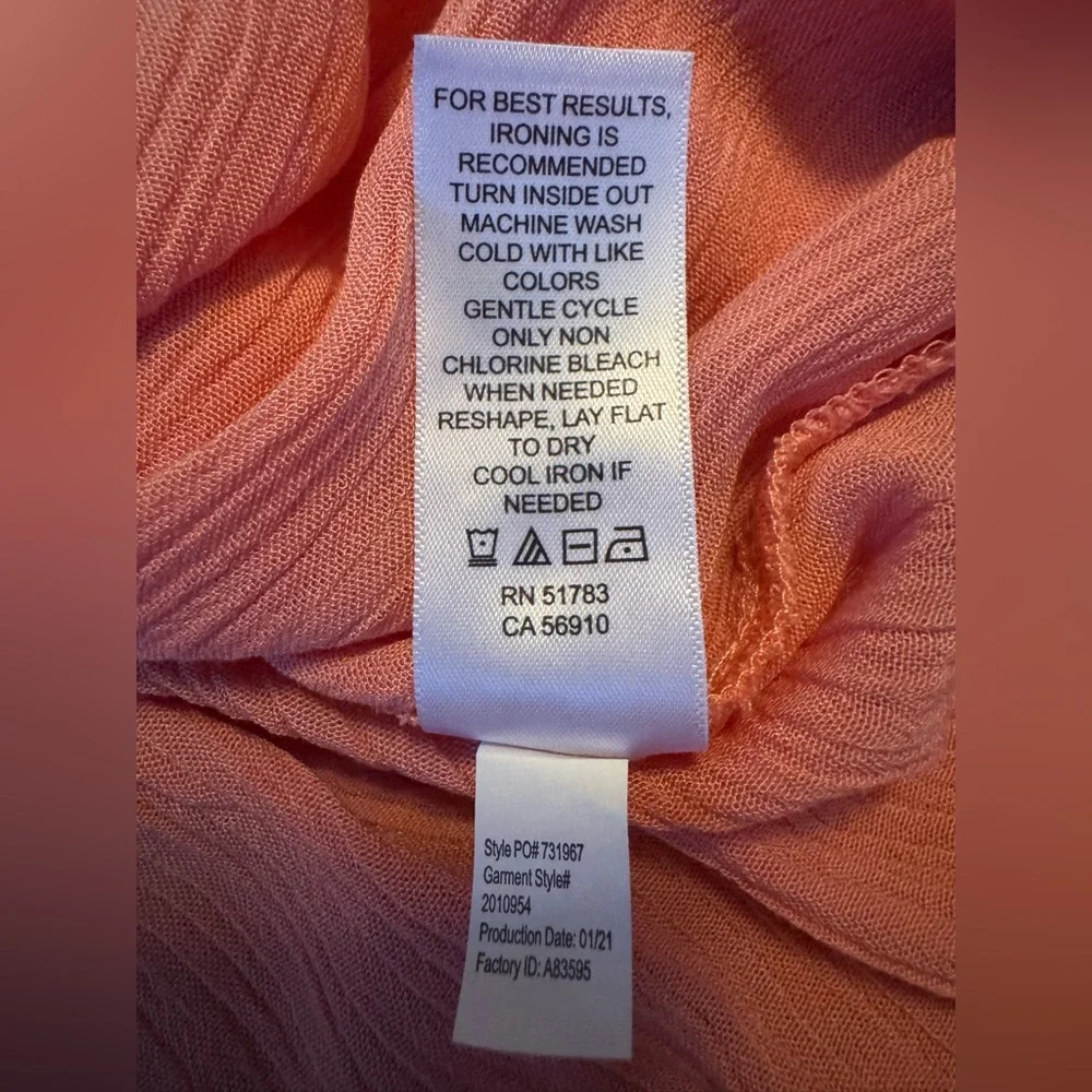Maurices Peachy Coral Hue Embroidered Long Tunic Cover Up w/ Front Ties & Slits - Picture 11 of 12